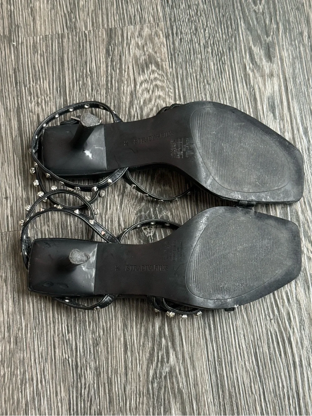 Stradivarius black studded strappy heeled sandals, sz 38 (US 7)